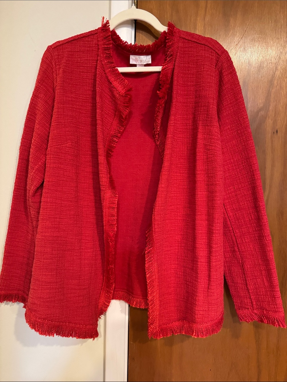 Belle by Kim Gravel Red Fringed Open-Front Jacket